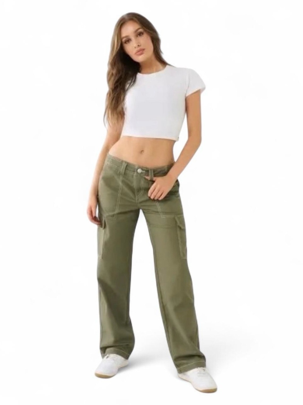True Religion Military Green Cargo Pants Red
Stitching Woman's Size 33*